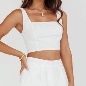 Empire Shirred Back Crop Top White